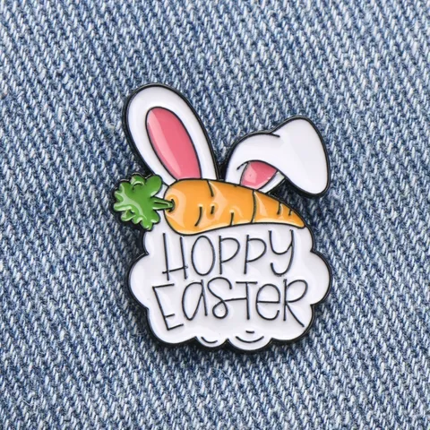 Cartoon Cute Carrot Bunny Ears Easter Brooch Alloy Baked Enamel Pin Metal Badge Jewelry Accessory For Women Kids Bag Clothing