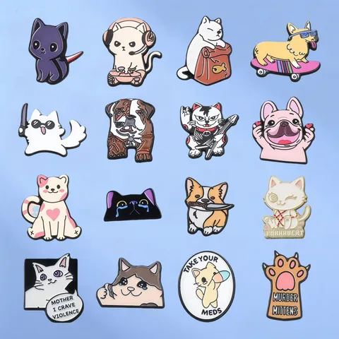 Broches Pin's en Émail Chat Chien Dessin Animé Drôle Badges d'Animaux en Alliage Meme Mignon Épingles à Revers pour Sacs à Dos Vestes Vêtements Bijoux Cadeau