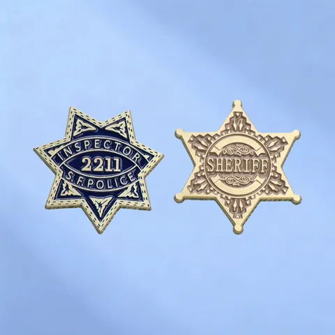 Vintage Alloy Metal Star Badge Brooch Retro Movie Prop Inspector Sheriff Enamel Pin For Cosplay Costume Decoration Jewelry Gift