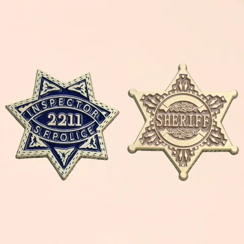 Vintage Alloy Metal Star Badge Brooch Retro Movie Prop Inspector Sheriff Enamel Pin For Cosplay Costume Decoration Jewelry Gift