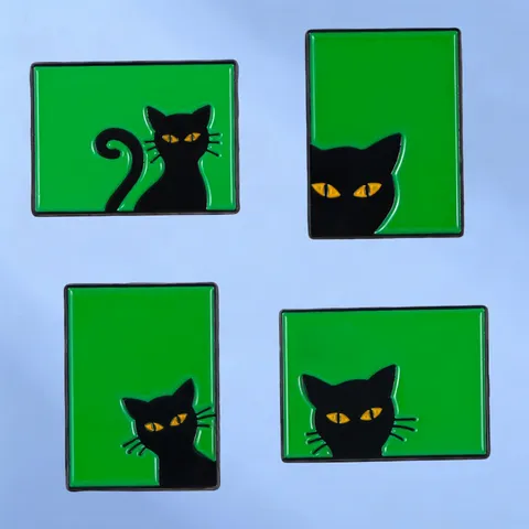 Cute Black Cat Enamel Pin Brooch Funny Animal Green Background Alloy Badge For Backpack Clothing Jacket Accessories Unisex Gift