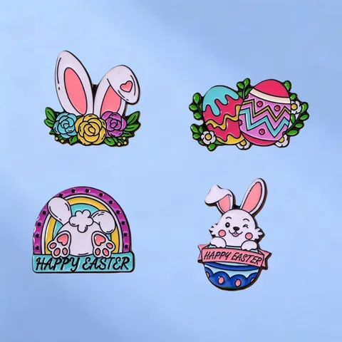 Happy Easter Alloy Enamel Brooch Cute Bunny Egg Rainbow Badge Pins Cartoon Festival Jewelry For Backpack Hat Clothes Gift