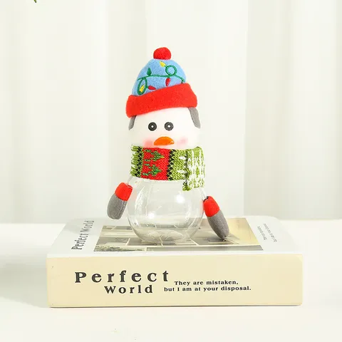 Weihnachts-Süßigkeitenglas Transparente Kunststoff-Aufbewahrungsflasche Mit Plüsch-Weihnachtsmann-Schneemann-Deckel Für Party-Deko