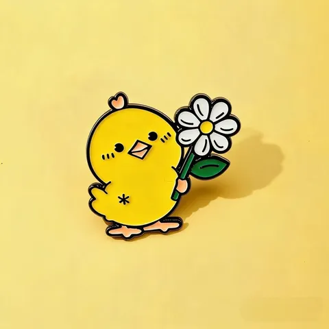 Cute Little Yellow Chick Holding Daisy Brooch Pin Alloy Painted Badge For Backpack Clothing Decoration Accessories For Women Kids