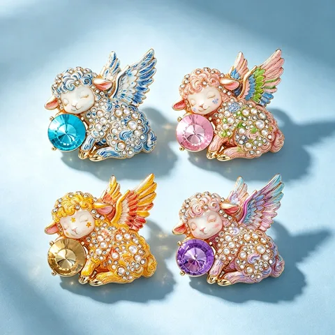 Lindo Broche de Oveja Ángel Aleación Strass Perla Artificial Animal Pin de Solapa Para Mujer Moda Ropa Accesorios Joyería Regalo