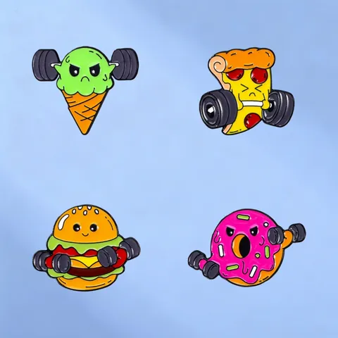 Funny Fitness Food Enamel Brooch Pin Cartoon Alloy Donut Ice Cream Pizza Burger Badge For Backpack Clothes Jewelry Gift