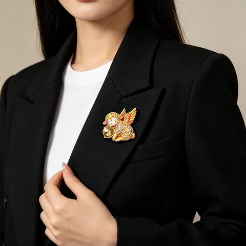 Lindo Broche de Oveja Ángel Aleación Strass Perla Artificial Animal Pin de Solapa Para Mujer Moda Ropa Accesorios Joyería Regalo
