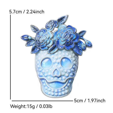 Spilla Teschio Horror di Halloween per Uomo Donna Corona di Fiori Gotica Spilla in Smalto Lega di Zinco Strass Distintivo per Gioielli da Festa