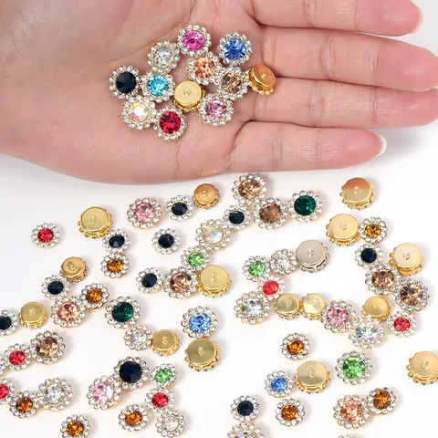 Multicolor Rhinestone Flower Buttons DIY Hair Accessories Alloy Crystal Charms For Crafting
