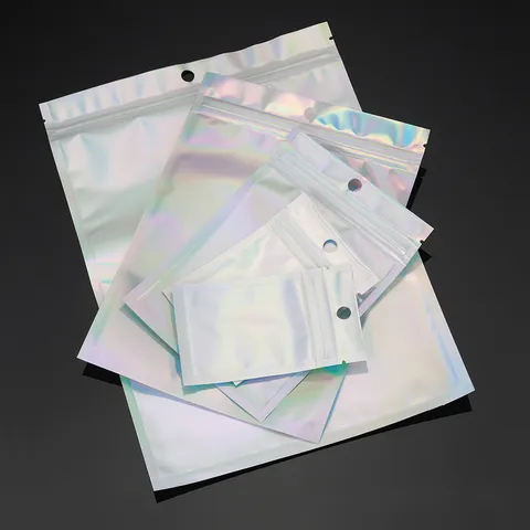 Sacs en Plastique Refermables au Laser Pochette de Rangement Transparente Irisée Holographique Auto-Scellante Pour Coque de Téléphone Et Câble de Données