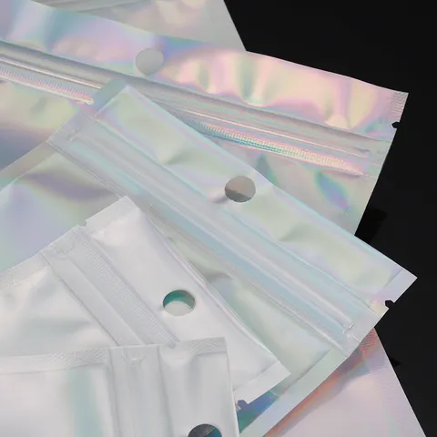 Sacs en Plastique Refermables au Laser Pochette de Rangement Transparente Irisée Holographique Auto-Scellante Pour Coque de Téléphone Et Câble de Données
