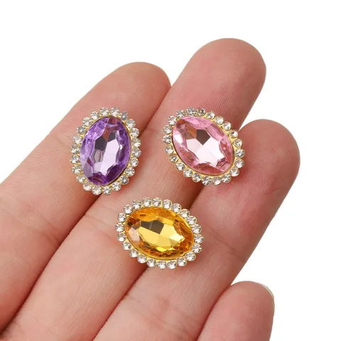 Colorful Glass Double Layer Sew On Rhinestones Oval Sunflower Gold Base DIY Hair Clothing Accessories Craft Jewels