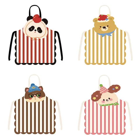 Mignon Tablier de Cuisine Imprimé Animal de Dessin Animé En Polyester Imperméable Avec Poche Pour Cuisine Pâtisserie Femmes Enfants