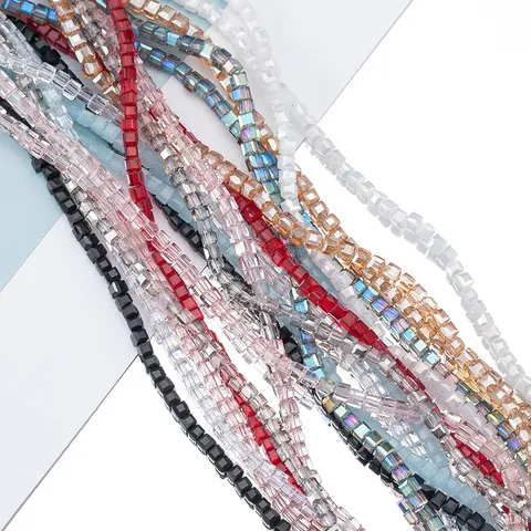 Multicolor Square Glass Cube Loose Beads Faceted Crystal DIY Handcrafted Jewelry Making Accessories Craft Supplies