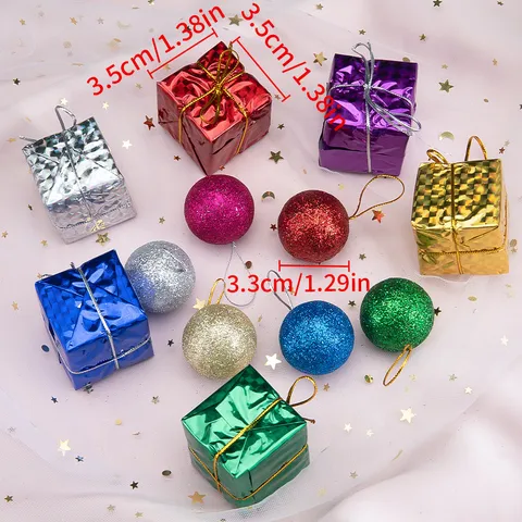 Adornos Colgantes para Árbol de Navidad Cajas de Regalo Láser Bolas de Espuma con Purpurina Suministros Decorativos