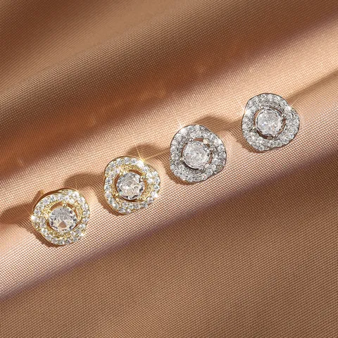 Prachtige Koperen Zirconia Bloem Oorknopjes Voor Vrouwen Koreaanse Stijl Goud Zilver Verguld Sierlijke Woon-werkverkeer Sieraden Veelzijdig Accessoire