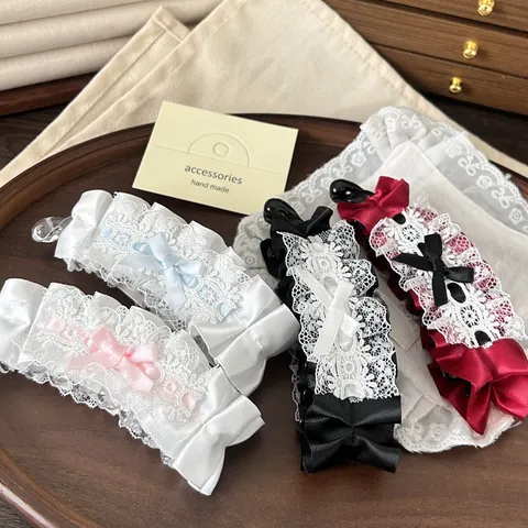 Pinza de Plátano Lolita con Lazo de Encaje Elegante Accesorio para el Cabello Dulce para Mujer Niña Pinza de Cinta Hecha a Mano