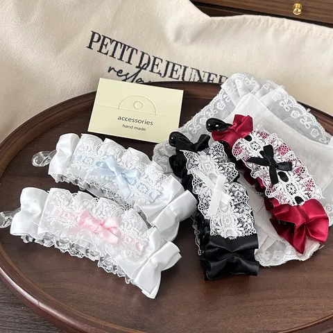 Pinza de Plátano Lolita con Lazo de Encaje Elegante Accesorio para el Cabello Dulce para Mujer Niña Pinza de Cinta Hecha a Mano
