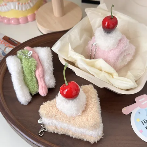 Cartoon Food Series Plush Doll Keychain Sandwich Cake Swiss Roll Fun Bag Decoration Pendant For Women Men Cute Gift Charm