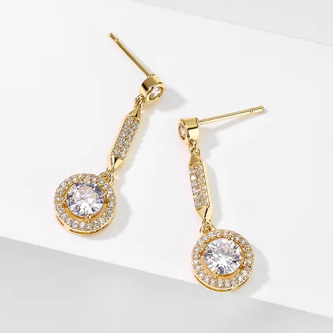 Mode Koperen Strass Hangende Oorbellen Voor Vrouwen Geometrische Ronde Druppel Oorbellen Lichte Luxe Woon-werkverkeer Sieraden Cadeau