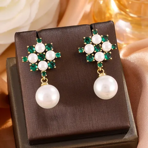 Elegante Koperen Kunstparel Hangende Oorbellen Geometrische Strass Vierkante Cluster Oorbellen Vintage Luxe Vrouwen Sieraden Banket Cadeau