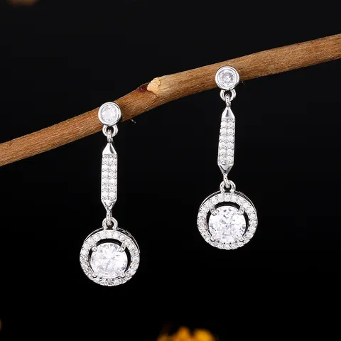 Mode Koperen Strass Hangende Oorbellen Voor Vrouwen Geometrische Ronde Druppel Oorbellen Lichte Luxe Woon-werkverkeer Sieraden Cadeau