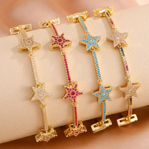Vergulde Koperen Ster Strass Armband Pentagram Hip Hop Sieraden Voor Vrouwen Unisex Street Style Accessoire Cadeau
