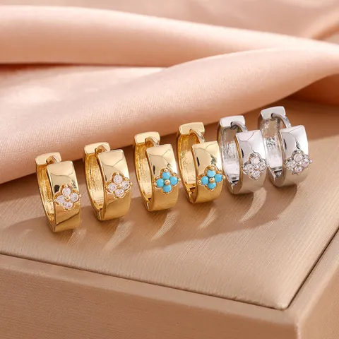 Franse Vintage Koperen Bloem Oorbellen Voor Vrouwen Luxe Goud Zilver Zirconia Oorknopjes Oorbellen Mode Sieraden Cadeau