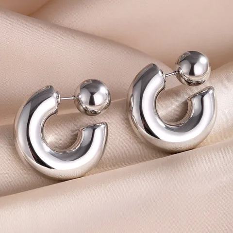 Europese Ins-Stijl Roestvrij Staal Bol C-Vorm Voor En Achter Oorknopjes Niche-Ontwerp High-End Titanium Staal Sieraden Voor Dames