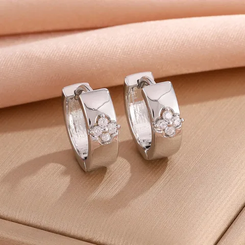 Franse Vintage Koperen Bloem Oorbellen Voor Vrouwen Luxe Goud Zilver Zirconia Oorknopjes Oorbellen Mode Sieraden Cadeau
