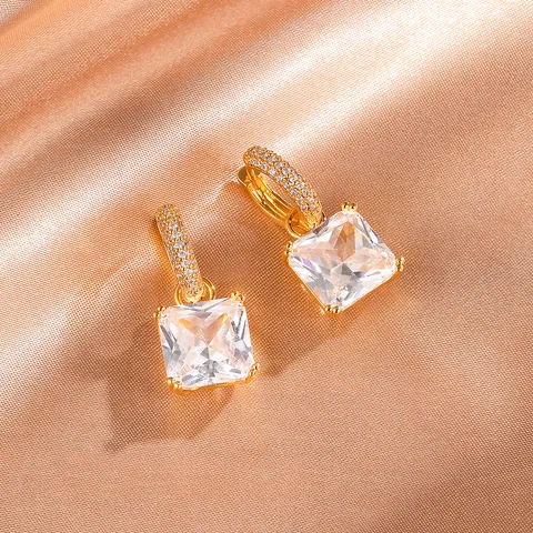 Vierkante Zirconia Koperen Oorbellen Luxe Smaragdgroen Geometrische Sieraden Voor Vrouwen Bruiloft Banket Elegante Accessoires