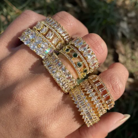 Dames Luxe Koper Zirconia Ring Eternity Band Rechthoek Zirconia Opengewerkt Ketting Ontwerp Ringen Voor Bruiloft Feest Sieraden Cadeau