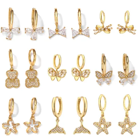 Luxe Koperen Strass Vlinder Strik Beer Walvisstaart Oorbellen Voor Vrouwen Bruiloft Feest Sieraden Accessoires