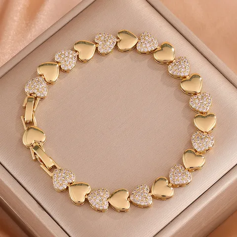 Luxe Koper Goud Zilver Verguld Hart Schakelarmband Voor Vrouwen Mannen Strass Ingelegde Mode Sieraden Hand Accessoires Verjaardagscadeau