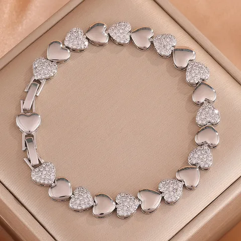 Luxe Koper Goud Zilver Verguld Hart Schakelarmband Voor Vrouwen Mannen Strass Ingelegde Mode Sieraden Hand Accessoires Verjaardagscadeau