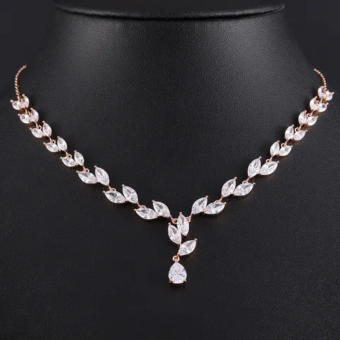 Luxe Koper Zirconia Tarwe-aar Blad Halsketting Voor Vrouwen Elegante V-vormige Choker Bruiloft Bruids Banket Sieraden Hanger