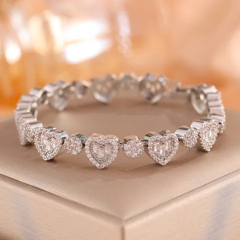 Luxe Pave Strass Hart Schakelarmband Voor Dames Koper Goud Zilver Verguld Romeinse Stijl Bruiloft Verjaardag Sieraden Cadeau