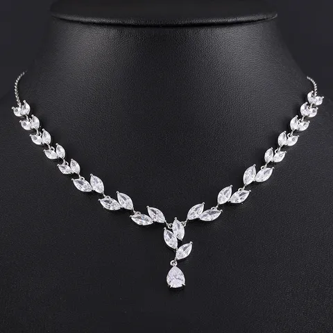 Luxe Koper Zirconia Tarwe-aar Blad Halsketting Voor Vrouwen Elegante V-vormige Choker Bruiloft Bruids Banket Sieraden Hanger