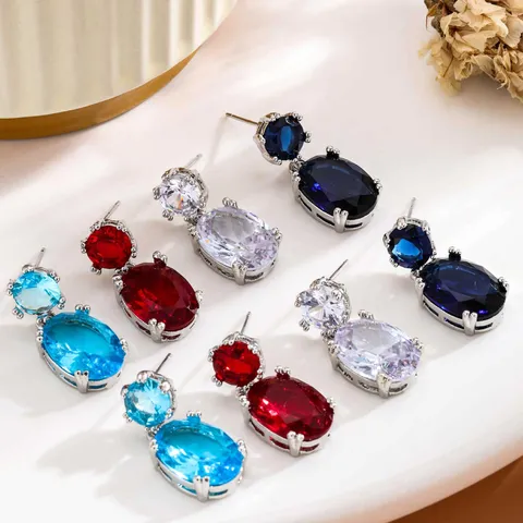 Mode Dubbel-Laag Strass Druppel Oorbellen Voor Vrouwen Lichte Luxe Geometrische Koperen Vergulde Temperament Oorbellen Sieraden