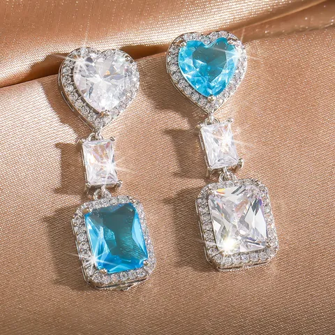 Luxe Hartvormige Zirkonia Lange Hangende Oorbellen Elegante Strass Kwastje Oorbellen Voor Vrouwen Bruiloft Sieraden Cadeau