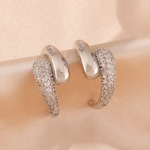 Niche Design C-Vormige Vol Strass Oorknopjes 18K Verguld Serpentine Geometrische Oorbellen Voor Dames Streetwear Sieraden