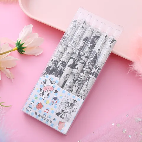 Creative Cartoon Gel Pens Set Retractable Black Ink Signature Pens Student Stationery Office Writing Supplies