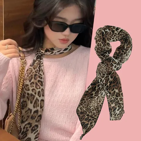 Dames Luipaard Print Polkadot Sjaal Mode Chiffon Lange Nek Sjaal Lichtgewicht Chic Sjaal Wrap Voor Dagelijks