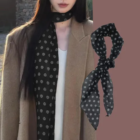 Dames Mode Franse Stijl Bedrukt Chiffon Sjaal Elegante Lange Lichtgewicht Stip Luipaardprint Nek Sjaal Dagelijkse Accessoires