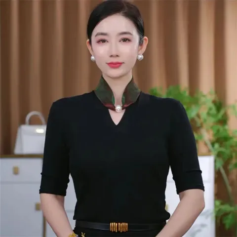 Dames Mode Satijn Sjaal Kleurrijke Parel Magnetische Gesp Nek Sjaal Veelzijdige Elegante Korte Sjaal Ketting