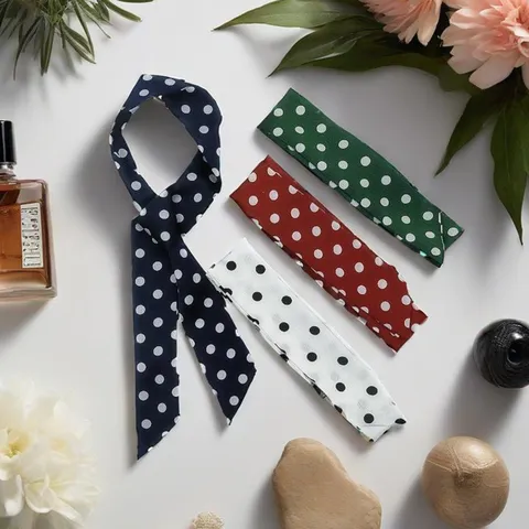 Vrouwen Retro Polka Dot Satijn Zijde Sjaal Lang Smal Dun Lint Haarband Tas Sjaal Veelzijdig Nek Hoofddoek Accessoire