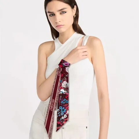 Vrouwen Mode Twill Satijn Bloemenprint Lange Smalone Sjaal Retro Decoratieve Tas Lint Handvat Wrap Elegant Sjaal Cadeau