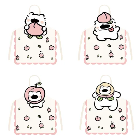 Tablier Imprimé Chiot Pêche Dessin Animé Mignon Cuisine Maison Anti-Salissure Bavette à Volants