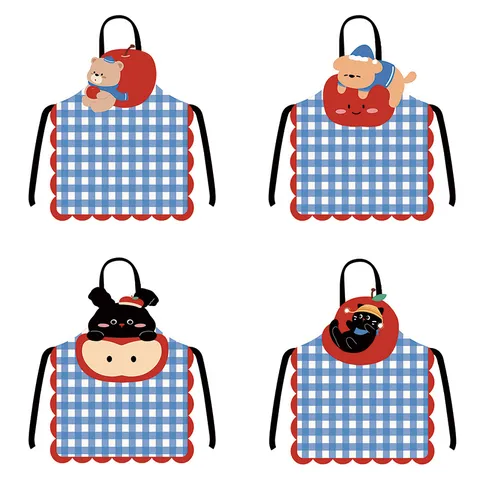 Süßes Cartoon Tier Apfel Druck Küche Schürze Schmutzabweisend Kochen Latz Für Erwachsene Kinder Hausreinigung Arbeitskleidung