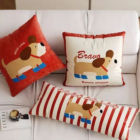 Weihnachten Neues Jahr Rotes Cartoon Hund Plüsch Sofa Kissenbezug Langes Lendenkissen Bett Kopfteil Dekor Niedliches Zierkissen